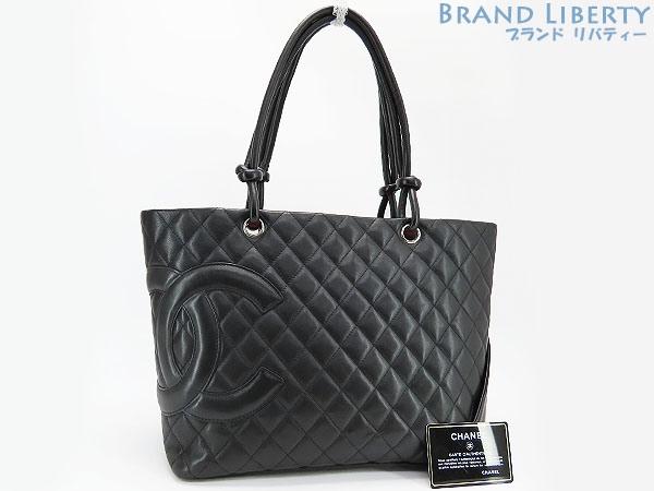 美品シャネルカンボンラインラージトートバッグショルダーバッグブラックカーフレザーA25169