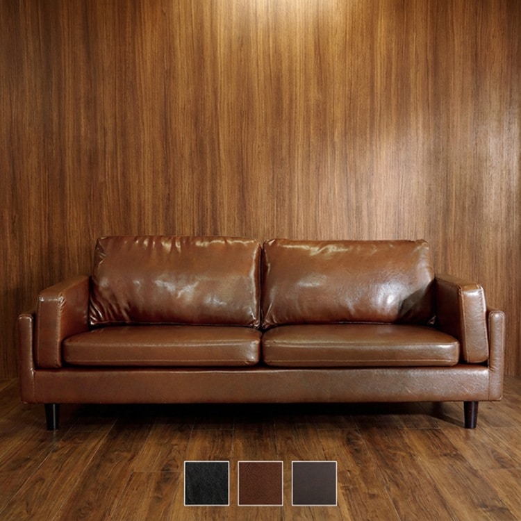 ソファ 木製 3人掛けヴィンテージソファ ローソファー PVCレザー おしゃれ 幅188cm 三人掛け クッション