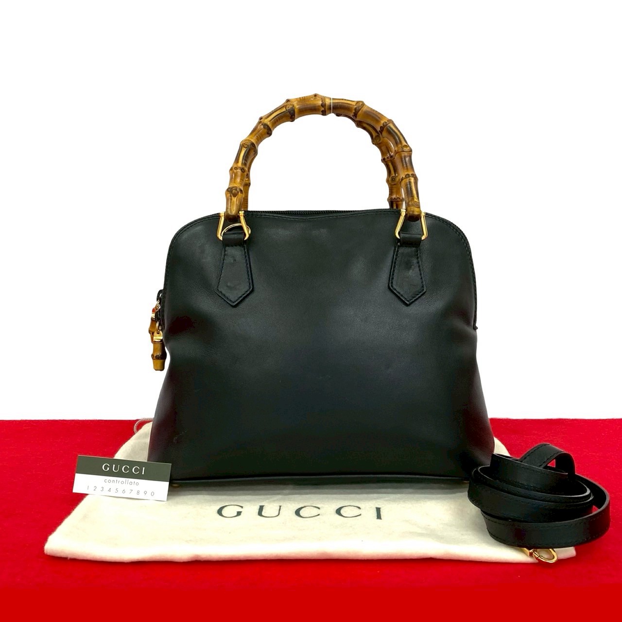 ヴィンテージ バンブーショルダーバッグ レザー バンブー ブラック 147-4