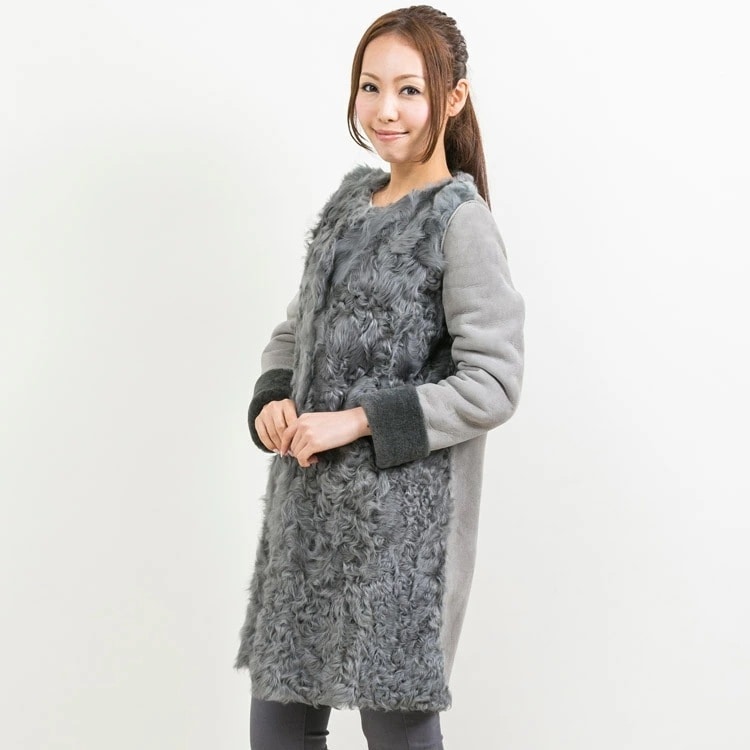 カルガンラムとトスカーナラム Wフェイス加工 ファー コート グレー ブラウン 送料無料 レディース ギフト プレゼント
