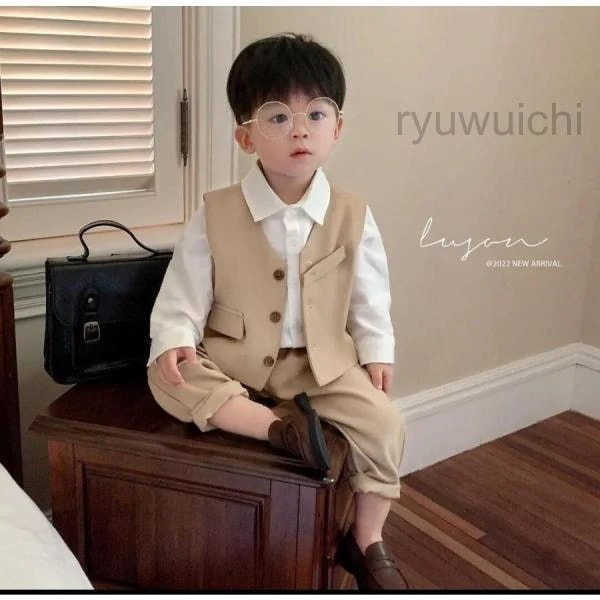 [プレミア]子供服/ベビー/スーツ/シャツ/ベスト/フォーマル/男の子/スーツ/baby/紳士風/長袖/赤ちゃん/キッズ/誕生日/お宮参り/結婚式/かっこいい/セットアップ