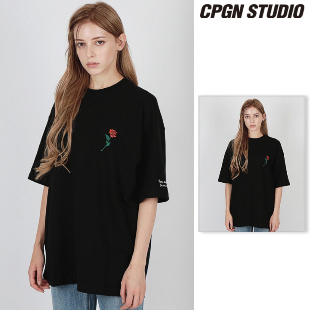 【CPGN STUDIO】Rose Embroidery Lettering Short Sleeve Tshirt CPGN STUDIO】 Rose Embroidery Lettering Short Sleeve T-shirt