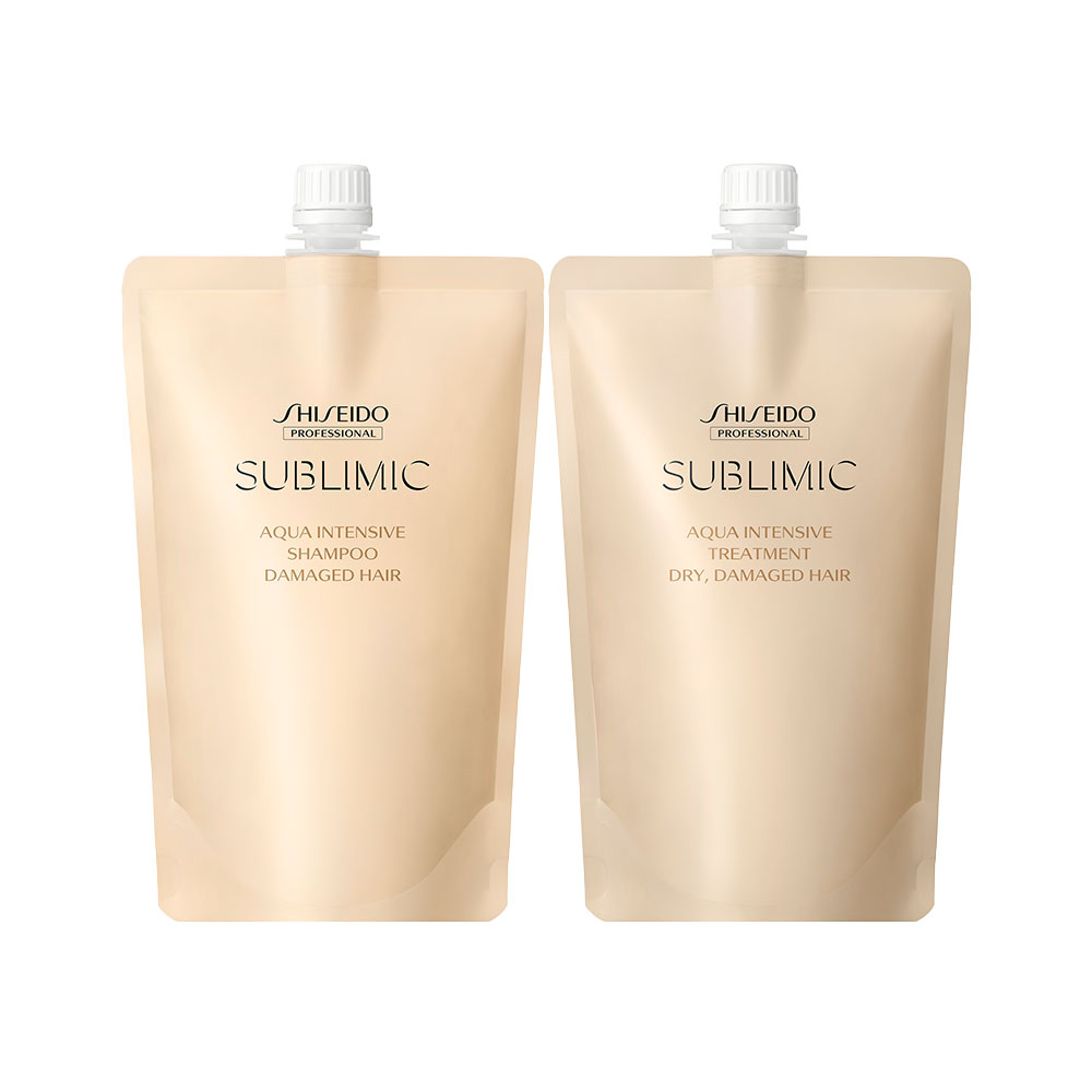 サブリミックアクア インテンシブ シャンプー450ml+トリートメント450g(DRY) 詰め替え ダメージヘア用+お試しパック4個