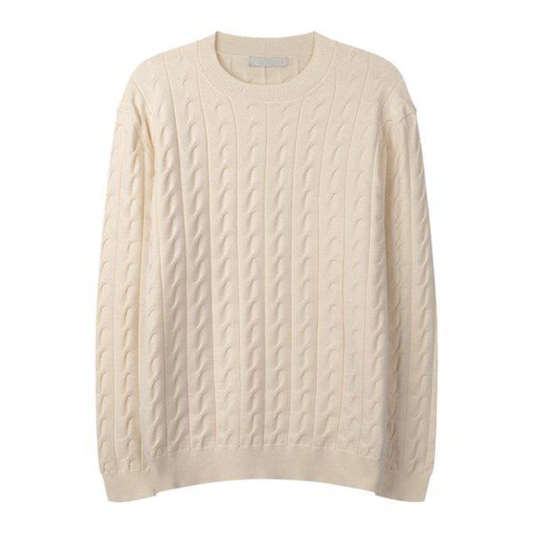 メンズファブリックケーブルラウンドネックニットTシャツ SG-KN-Q034-オートミール