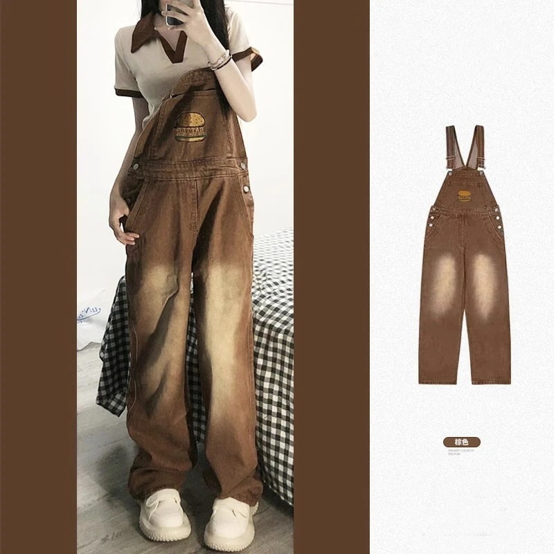 コーデ完成！サロペット 時短コーデ ヴィンテージデニムストラップパンツ レディース 春秋 ストレートパンツ ゆったり ワイドパンツ ドレープパンツ 韓国ファッション