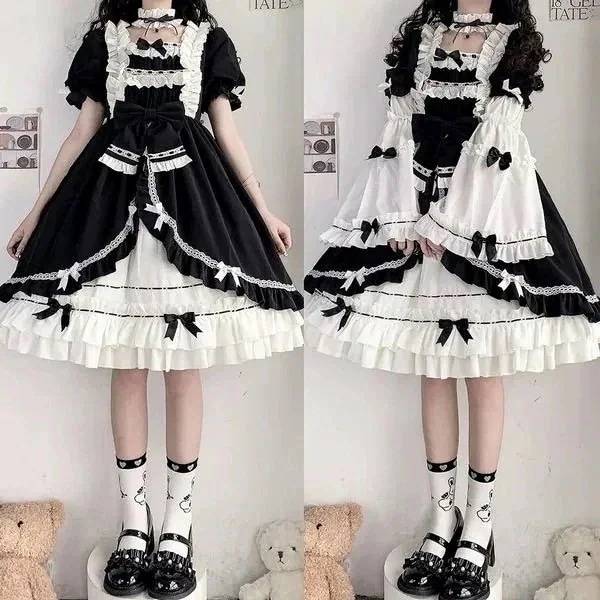 Lolita メイド服 ダークホワイトナイトオーロラカーディガンワンピース甘く優しい女の子スカート 文化祭二次元