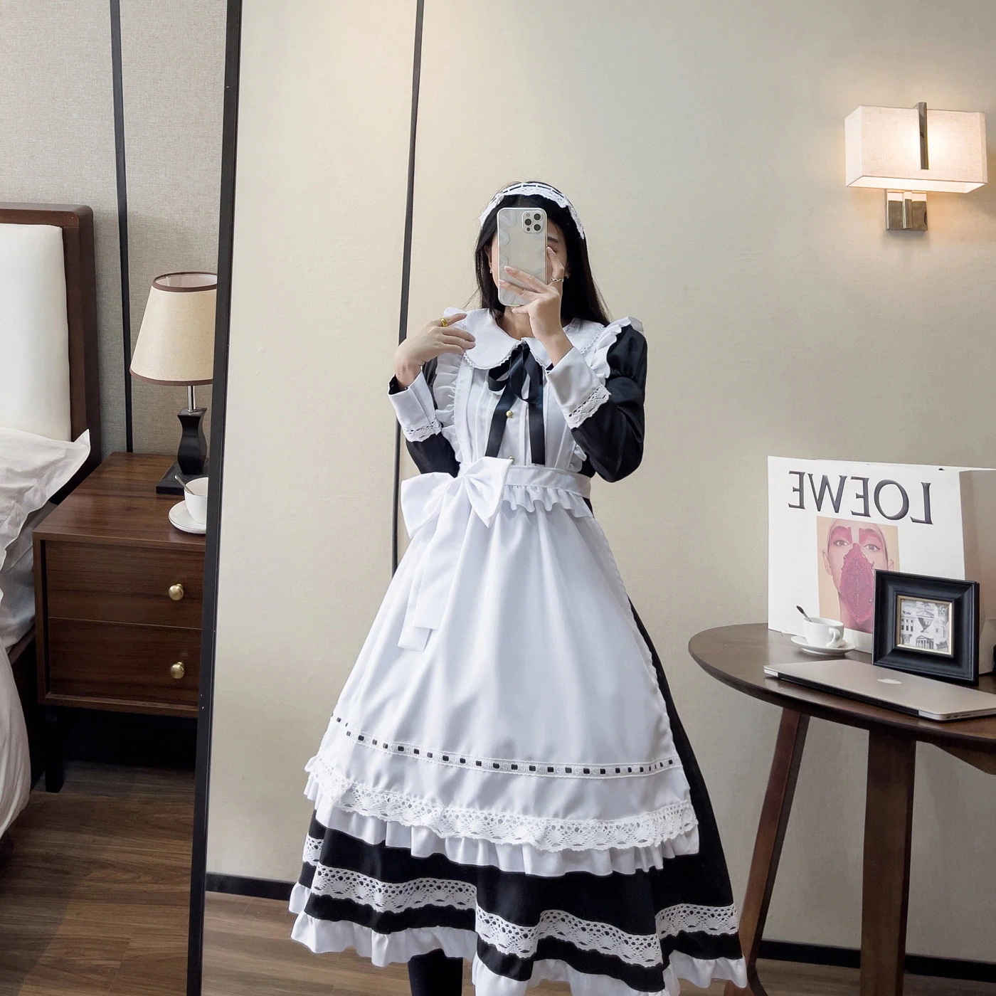 コスムメイド ロングドレス 長袖 メイド服 偽善者 コスプレ 制服 かわいい ワンピース
