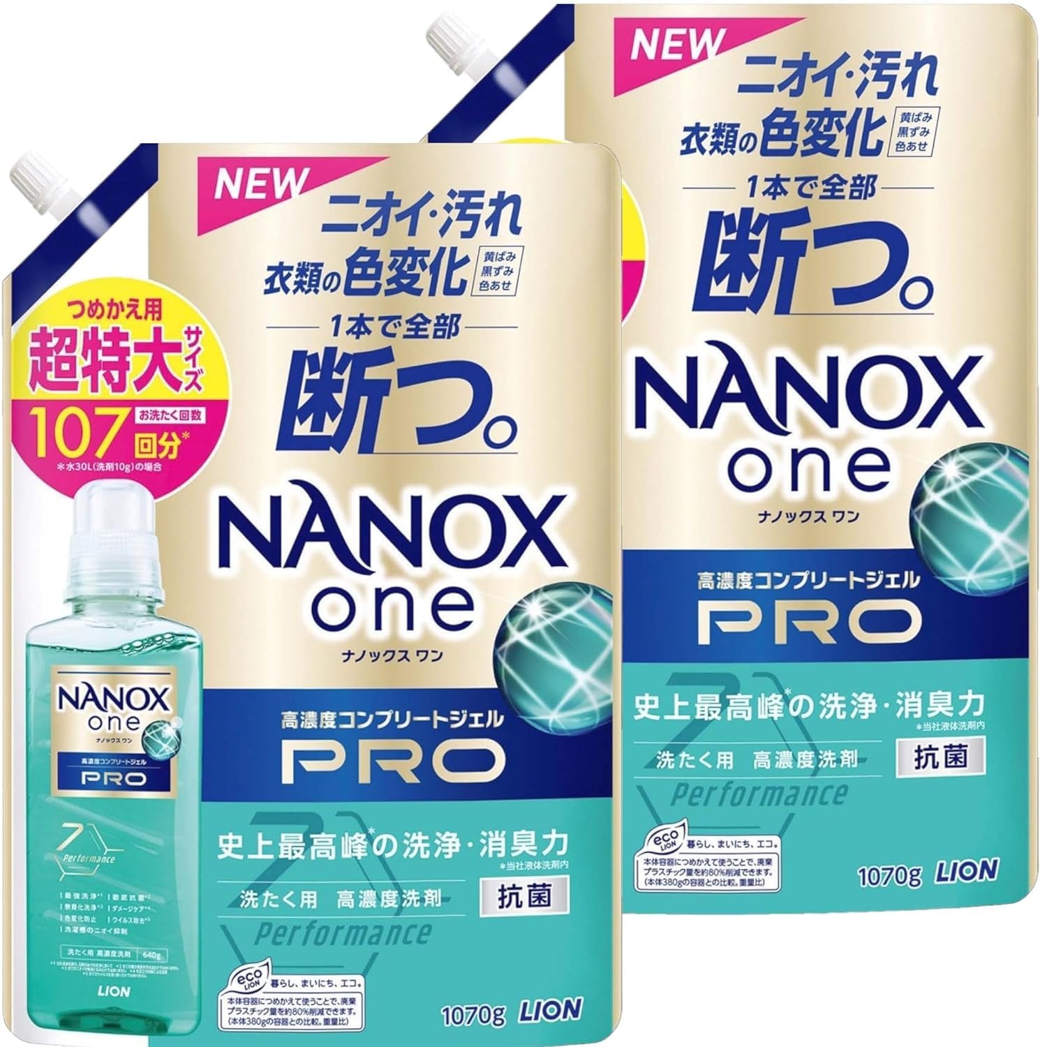 【まとめ買い】ナノックスワン (NANOX one) PRO ナノックス プロ 超特大 洗濯洗剤 液体 詰め替え 107回分 1070g x 2
