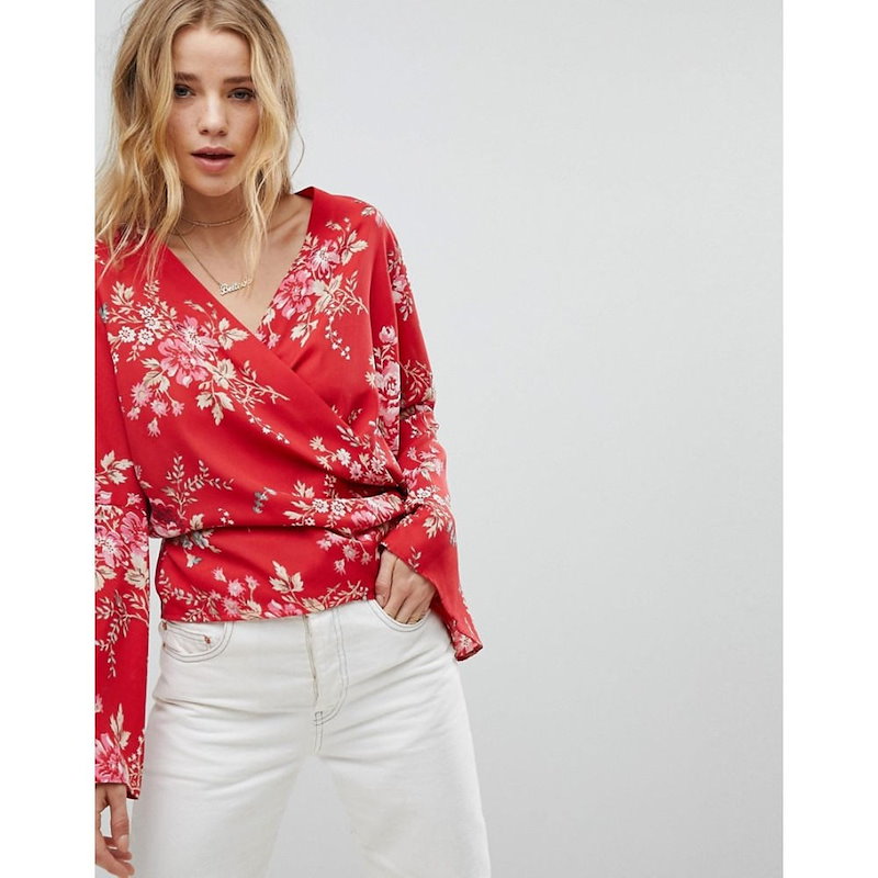 ブーフー レディース トップス【Boohoo Floral Wrap Top】Red ブーフー レディース トップス【Boohoo Floral Wrap Top】Red