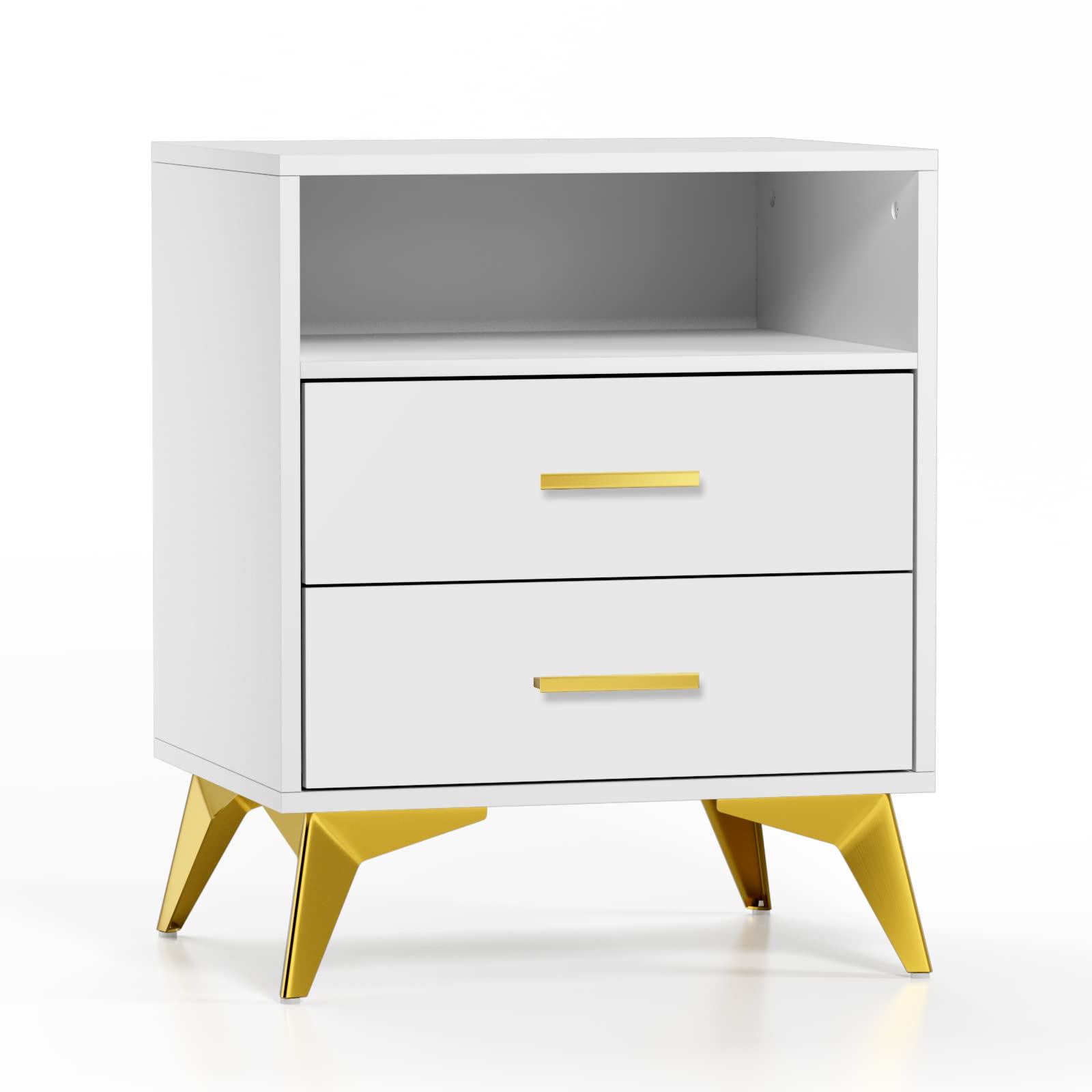 ナイトテーブル ナイト 木製 ベッドサイドテーブル 引き出し2つ付き モダンなサイドテーブル ソファスタンド 小物収納 寝室/リビングルーム用 幅50cmx奥40cmx高さ61.5cm (ホワイト)