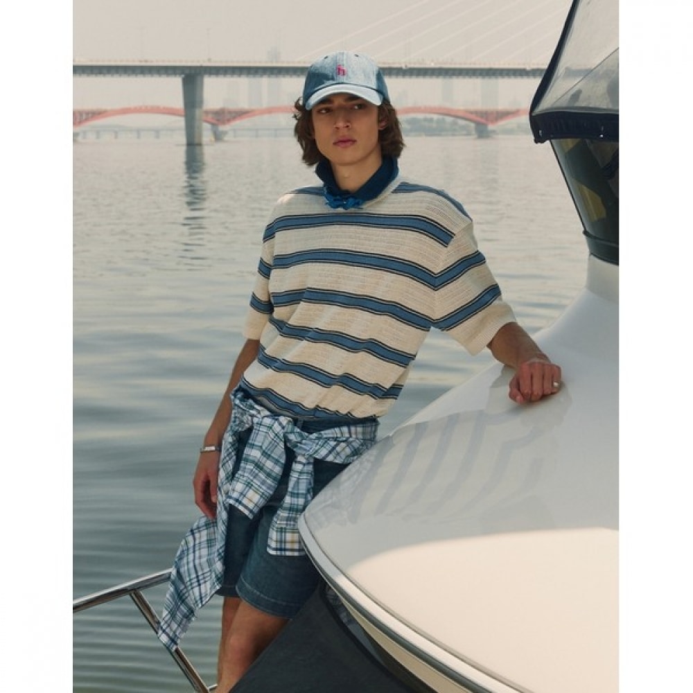 (生け垣) 24SS クリームハンジブレンドかぎ針編みマルチストライプニット HZSW4B566CR