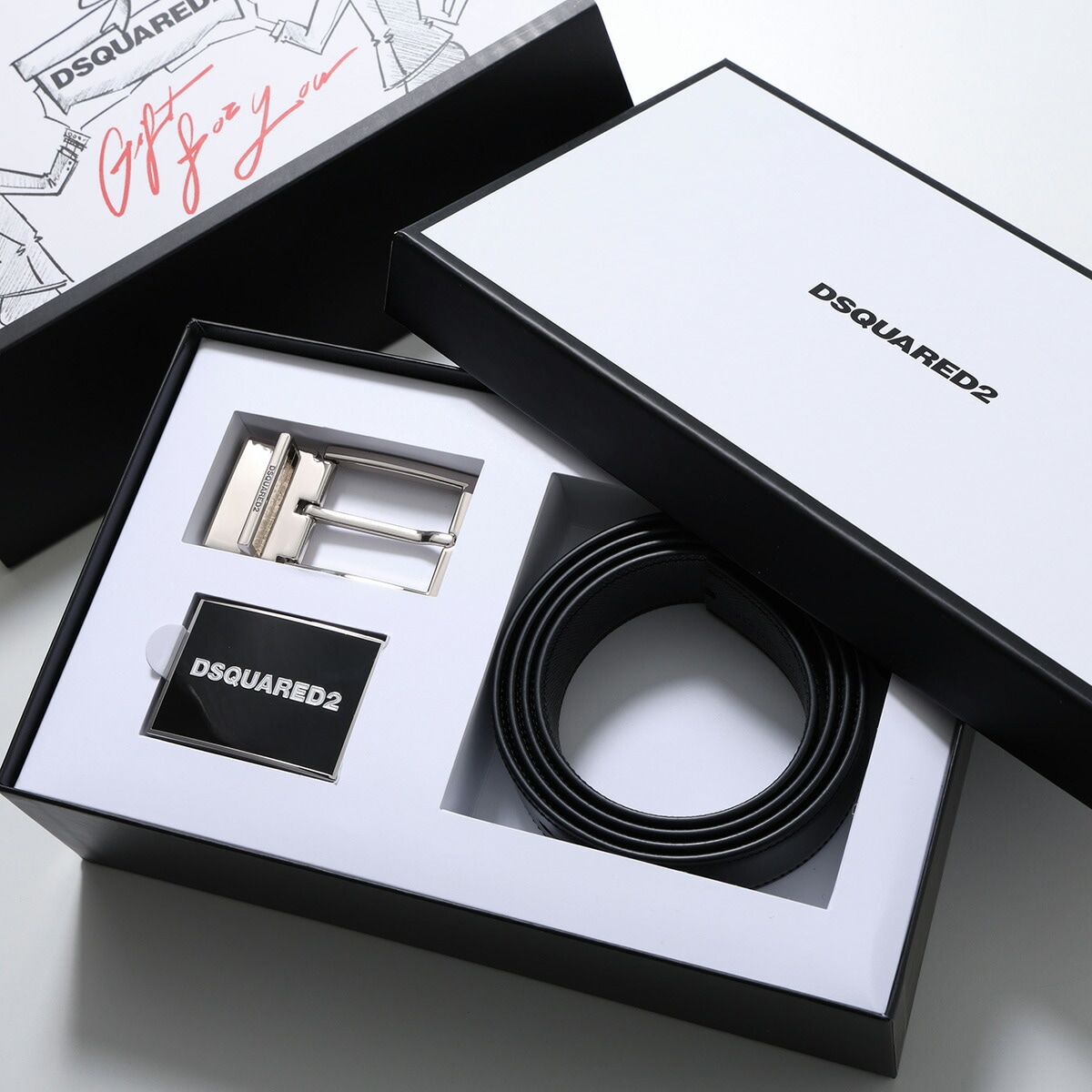 DSQUARED2 ディースクエアード ベルト 4 IN 1 BELT GIFT BOX GBM0002 12900001 メンズ レザー バックル 2点セット ロゴ 3.5cm M1510