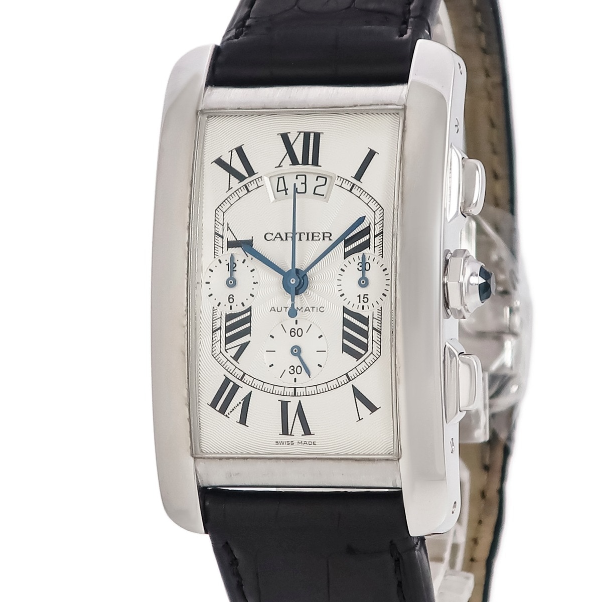 タンク アメリカン クロノグラフ XL W2609456 自動巻き メンズ メーカーOH済 K18WG無垢 シルバー ギヨシェ 3年保証