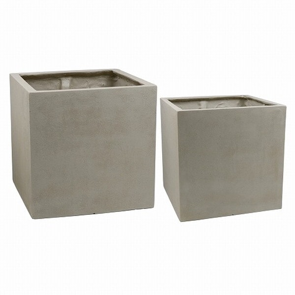 住まいスタイル E001-CU4050S-WHT アンティークホワイト GRITTE (グリッテ) 石調FRPプランター (幅40・50 角型 大小2個セット) メーカー直送