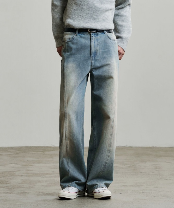 ウェイビーカーブドワイドデニムパンツ【LIGHT BLUE】