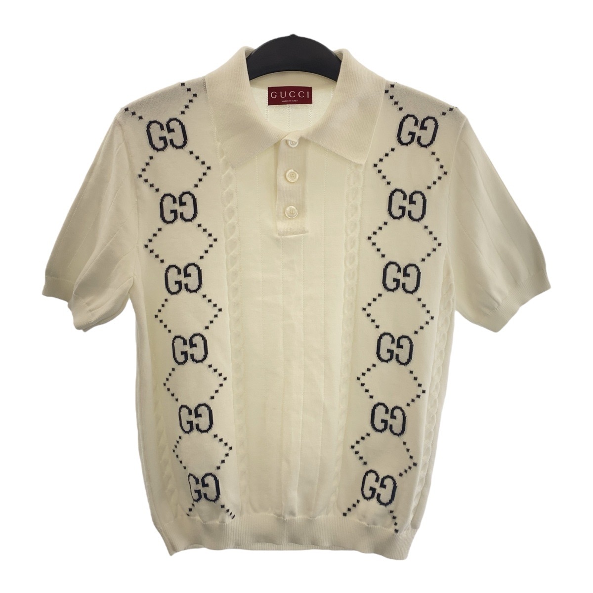超美品 GGインターシャ ホワイト ブラック コットン ポロシャツ メンズ 503970