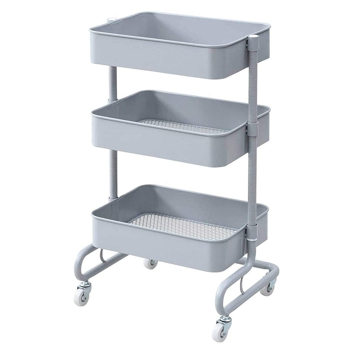山善 キッチンワゴン レギュラー バスケットトローリー キャスター付き ライトグレー LBT-3(LGY)