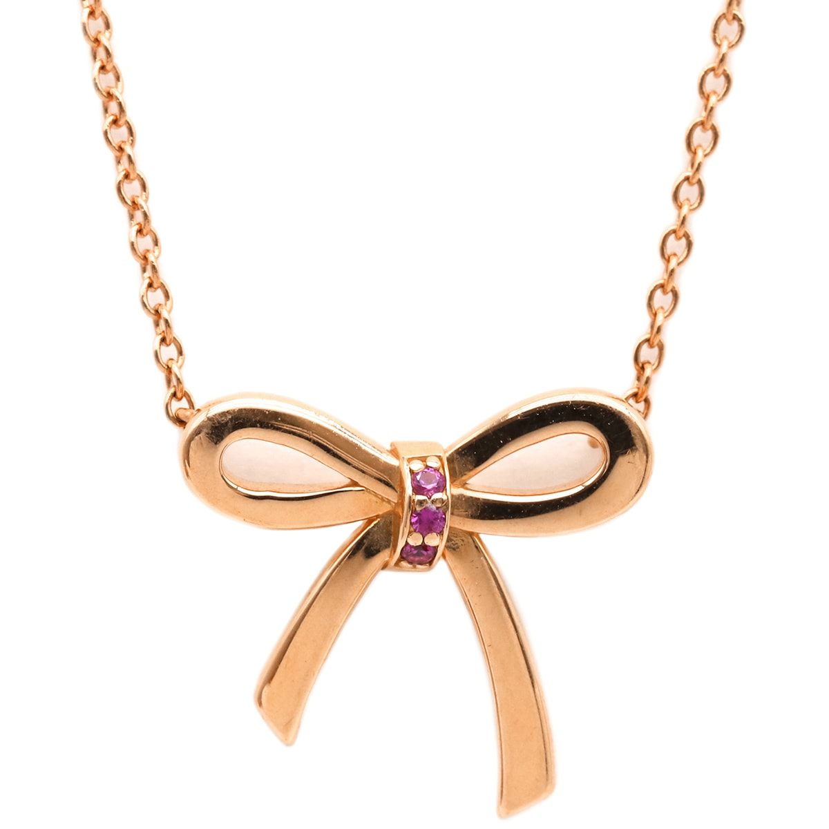 ティファニー Tiffany & Co ネックレス リボン ボウ ペンダント K18PG ピンクサファイヤ ローズゴールド ピンクゴールド Au750 PG 3P 【中古】