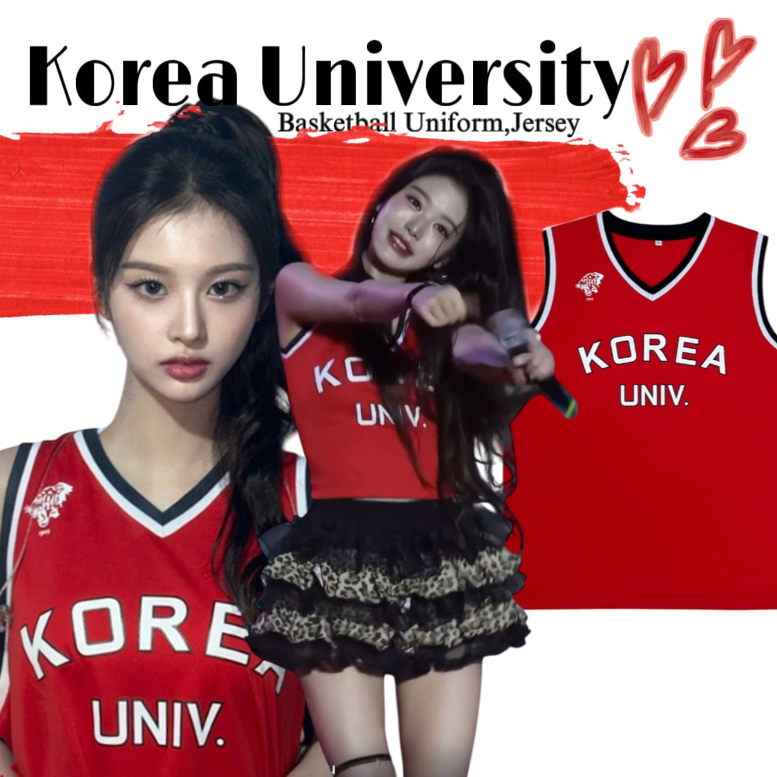 [Korea University][KOREA] korea university Basketball uniform, jersey, red, unisex