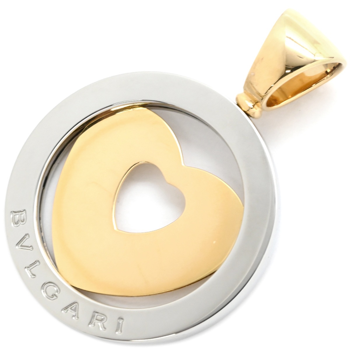 ブルガリ BVLGARI ペンダントトップ トンド K18YG ステンレススチール イエローゴールド×シルバー Au750 18K 18金 SS コンビ チャーム ハートモチーフ ネックレストップ ス