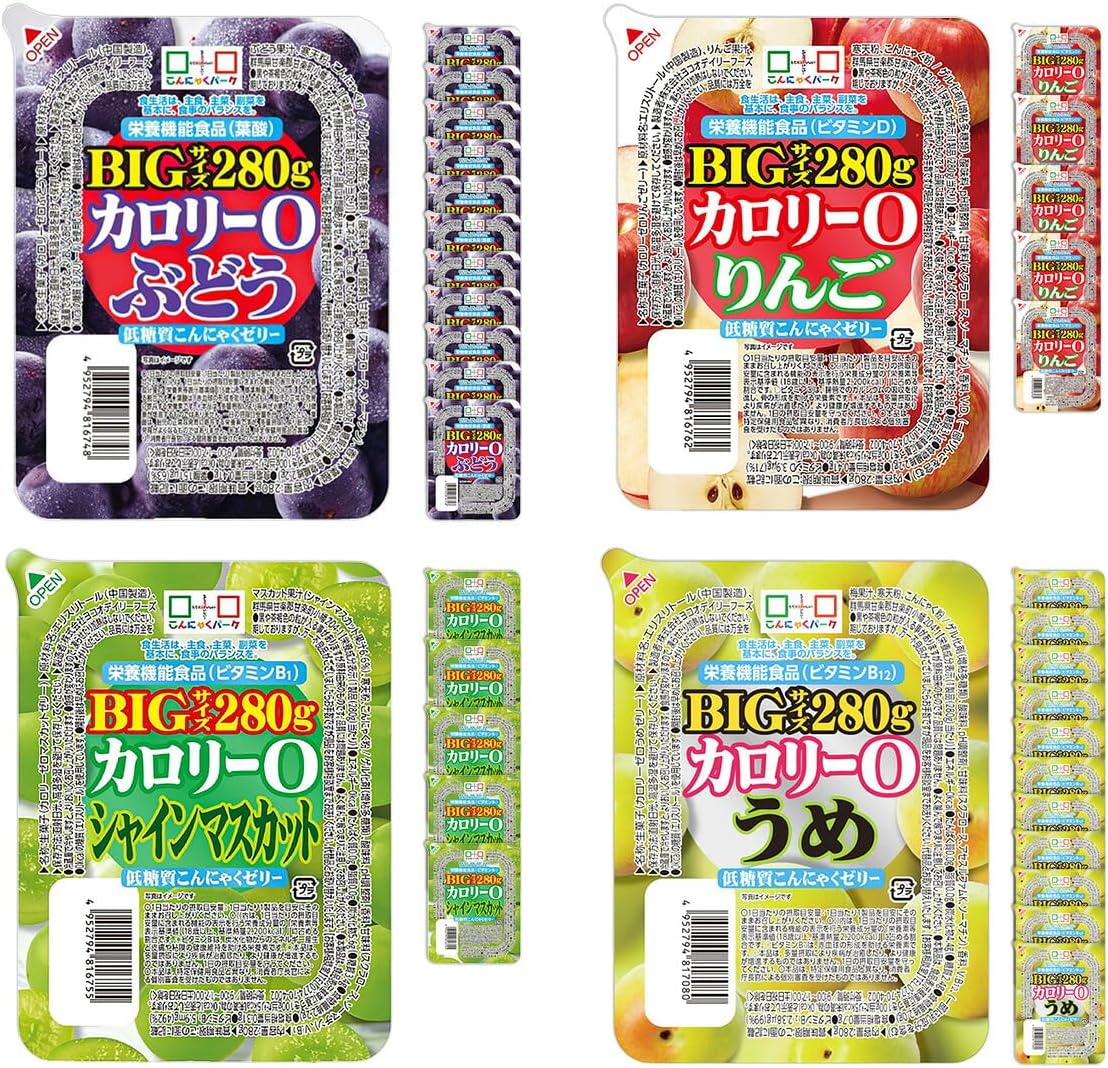 こんにゃくパーク こんにゃくゼリー 0カロリー 低糖質こんにゃくゼリー 食べ比べセット ぶどう りんご シャインマスカット うめ ダイエットゼリー 4種類 1個280g 36個入