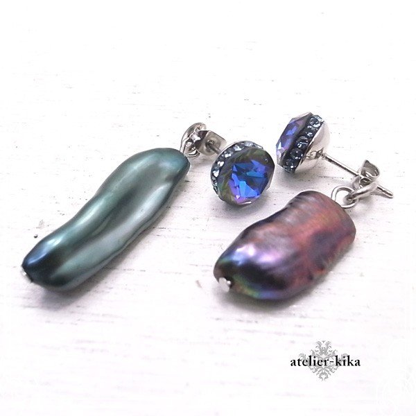 バロックパールデザインピアス きらきら デコレーション ジュエルデコ atelier-kika [ アトリエキカ ] アクセサリー/ハンドメイド/作家