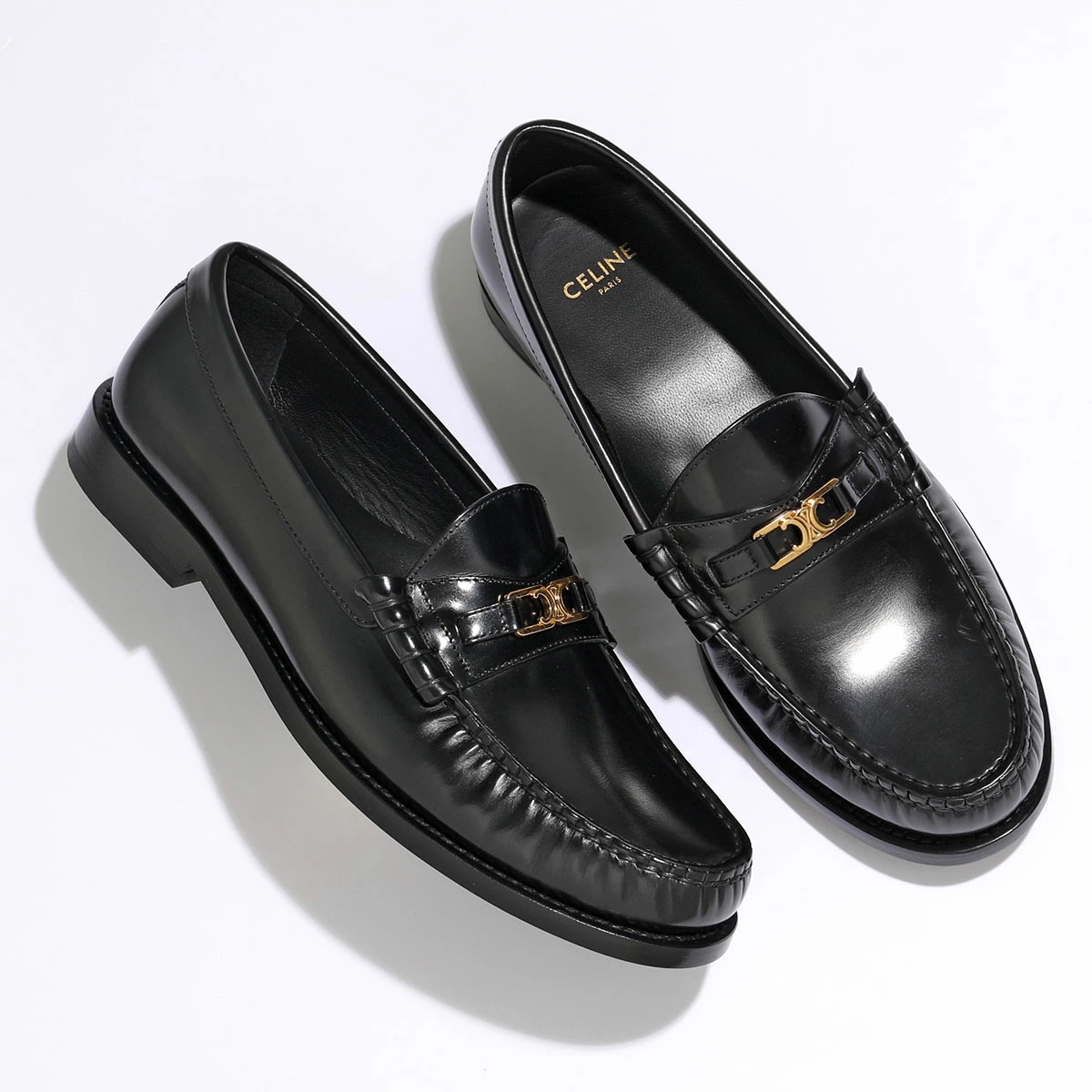 CELINE セリーヌ ローファー LUCO ルコ 335813602C.38NO レディース Triomphe トリオンフ レザー シューズ ロゴ 靴 BLACK