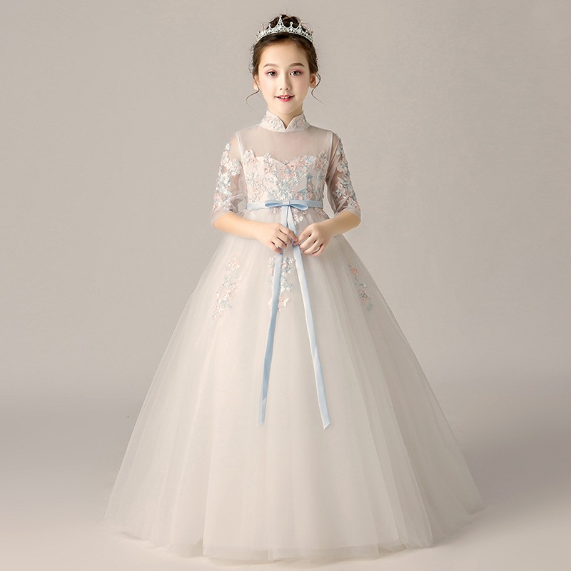 リトルフラワーボーイプリンセススカートスカートガールパフィアsaホストピアノパフォーマンス服の子供結婚式の誕生日ドレス秋と冬