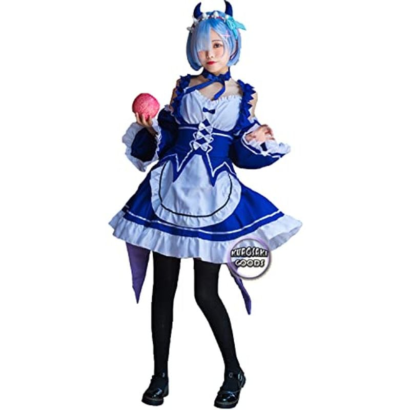 Re:ゼロから始める異世界生活 レム ラム コスプレ衣装 ウィッグ付き (ハロウィン レム, M)