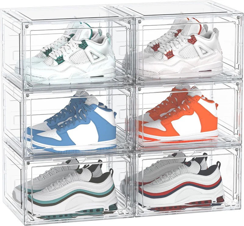 シューズボックス 4個 6個大容量収納ボックス 磁石開閉扉スニーカーボックス 小物 文房具 化粧品 収納ケース 靴ケース 收纳靴箱 男女兼用 シューズラッ 玄関靴棚 組立て式 扉付き