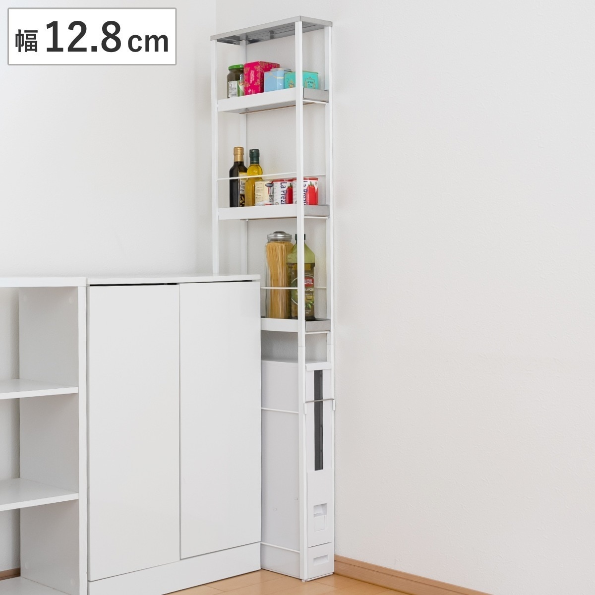 キッチンラック すき間米びつ 幅12.8cm アジャスター付き 天板付き スリム 隙間収納 すき間 隙間 収納 キッチン 米びつ キッチンストッカー キッチンワゴン ストッカー 米びつ上