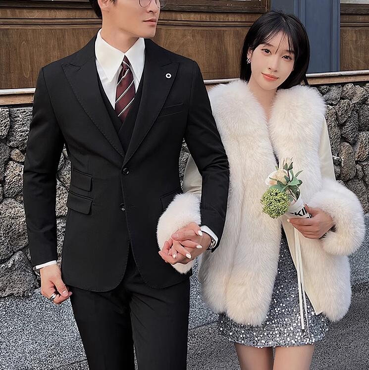 韓国風 スリムスーツ 3ピーススーツ メンズ 結婚式スーツ セットアップ フォーマルスーツ 披露宴 紳士服 3点セット ジャケット+パンツ+ベスト カジュアルスーツ 上下セット スーツセット シングル 5,627円