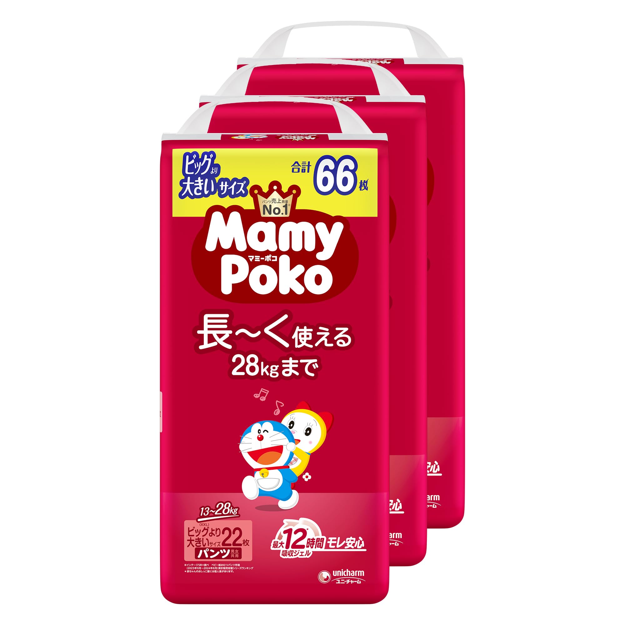 【パンツ ビッグより大きいサイズ】マミーポコ パンツ ドラえもん オムツ(13~28kg)66枚(22枚×3)ケース品【Amazon.co.jp 限定】