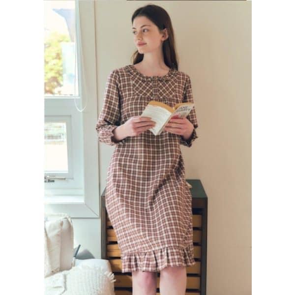 ウォームフレッシュ先染めチェックパジャマワンピース（VGN4580）