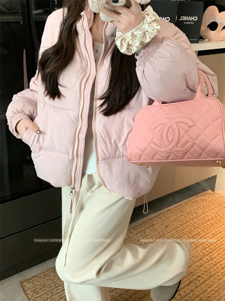 ふっくら中綿 あたたかい 冬 防寒あったか暖かい韓国かわいい ブルゾン 厚手アウター BF風無地羽織るファッション系大人ゆったりカジュアルストリートスタンドネックにサイズ丈シルエット秋レディース黑白