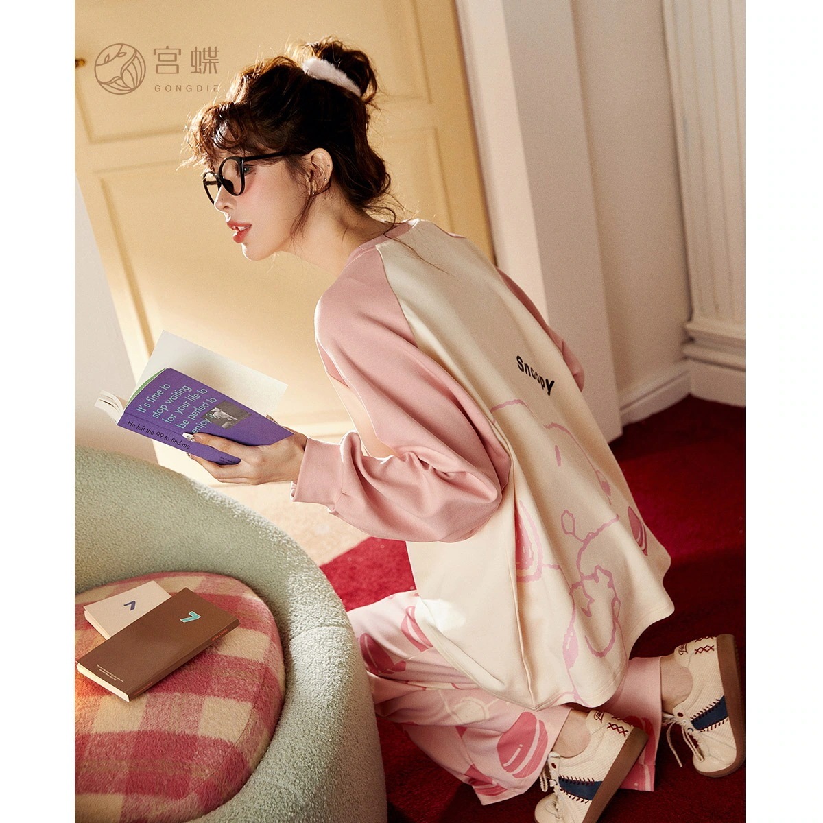 【急速出荷!】【軽くて柔らかい】スヌーピー 春秋 パジャマ レディース 長袖 カジュアル アウター かわいい 綿 ホーム服セット