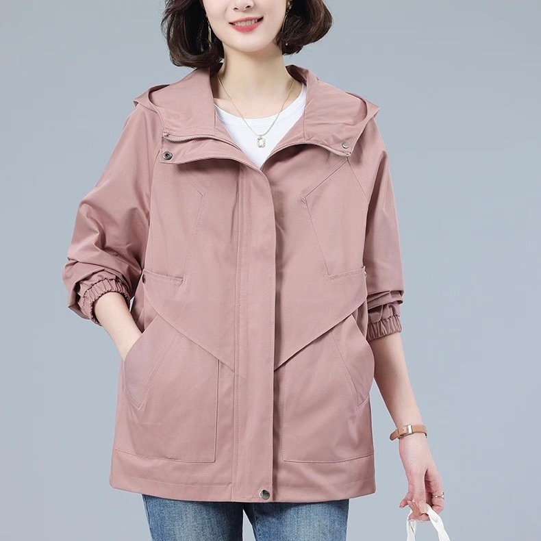 レディース ジャケット ブルゾン アウター 上着 ウィンドブレーカー マウンテンパーカー 長袖 フード フェミニン ストリート ポケット ハイウエスト 前開き きれいめ シンプル カジュアル おしゃれ