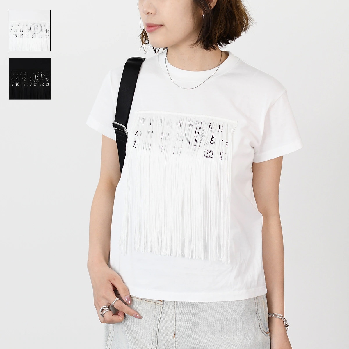 メゾン マルジェラ カットソー クルーネック フリンジTシャツ S52GC0332 M20048 レディース ホワイト ブラック 半袖 春夏
