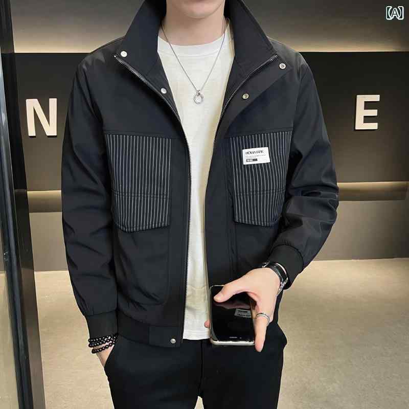 メンズ ファッション スタンドカラー ジャケット 春秋 韓国 快適 ワークウェア トップス カジュアル ジャケット