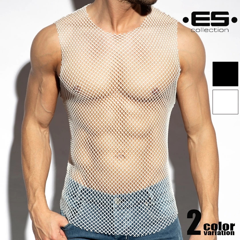 EScollection/イーエスコレクション BEACHY NET TANK TOP 網メッシュ タンクトップ　袖なし　ノースリーブ　スリーブレス　メンズ　ファッション　トップス 透け