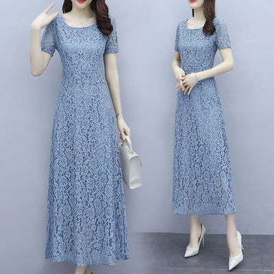 ワンピース フレアワンピース ワンピドレス ミモレ ミモレ丈 ロング ロング丈 袖あり 半袖 ラウンドネック フレア レース 刺繍 ウエストマーク かわいい 大人可愛い おしゃれ お洒落 ラブリー