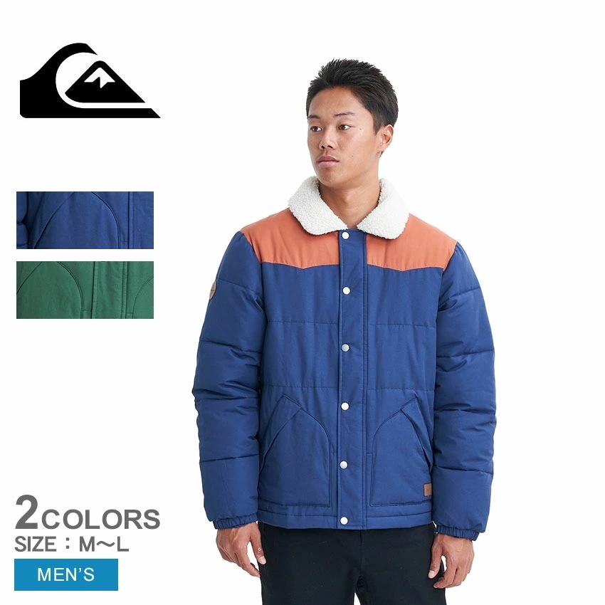 THE PUFFER JACKET EQYJK03981 メンズ アウター ブランド ロゴ マーク シンプル カジュアル 上着 男性用 保温 ポケット ボア 防寒 ブルー 青