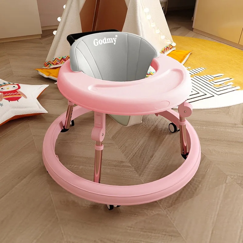 ユニバーサルベビーウォーカー 多機能シートカート 調整可能なホイール付きスクーター アンチロール 修正脚 折りたたみ式 ポータブル