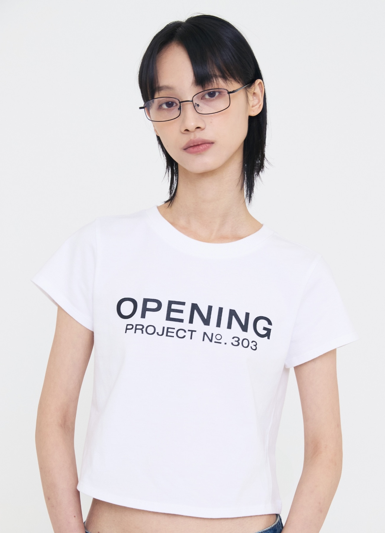 [오프닝프로젝트]W クロップ オープニング クラシック ハーフ Tシャツ(White)