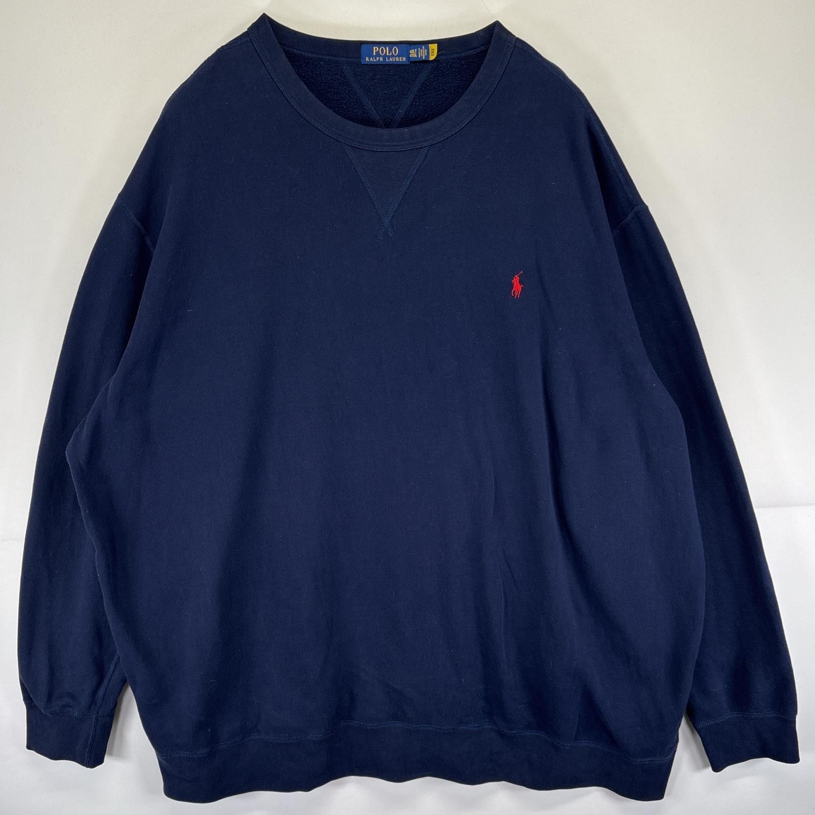 古着 スウェット トレーナー 大きいサイズ 前V ワンポイント クルーネック 4XLT ネイビー メンズ 5,676円