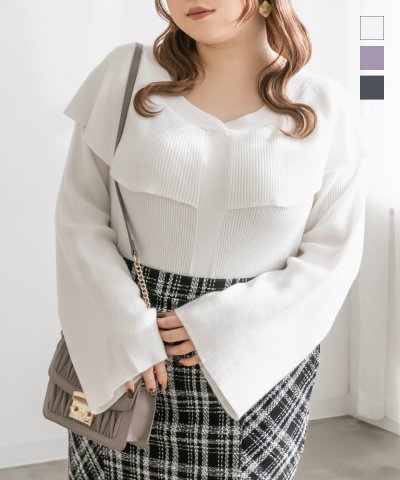 大きいサイズ レディース LL 3L 4L XL XXL XXXL CLETTEオリジナルケープ風リブニット