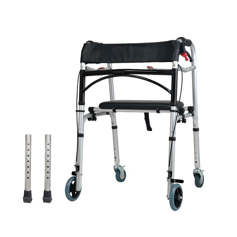 国内即納 歩行器 折畳み歩行器 手動ブレーキ付き 座面付き 軽量 アルミ製 高さ5段調節 歩行補助