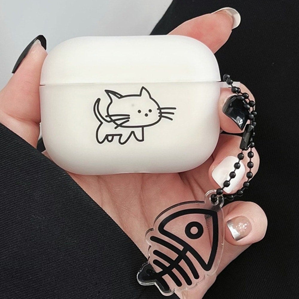 【夏新入荷】【本日限定】即納！新バージョンの登場！ins アップル ライン猫 対応 AirPods 1世代/2世代/3世代保護ケースAirPodsPro 落下防止ソフトケース