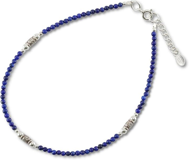 カレンシルバー アンクレット パワーストーン 天然石 ミサンガ 925 メンズ レディース(シルバー(ラピスラズリ), 24cm+2cm)