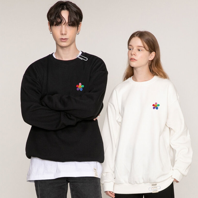 [UNISEX]Rainbow Flower Smile Embroidered Sweatshirt_5color